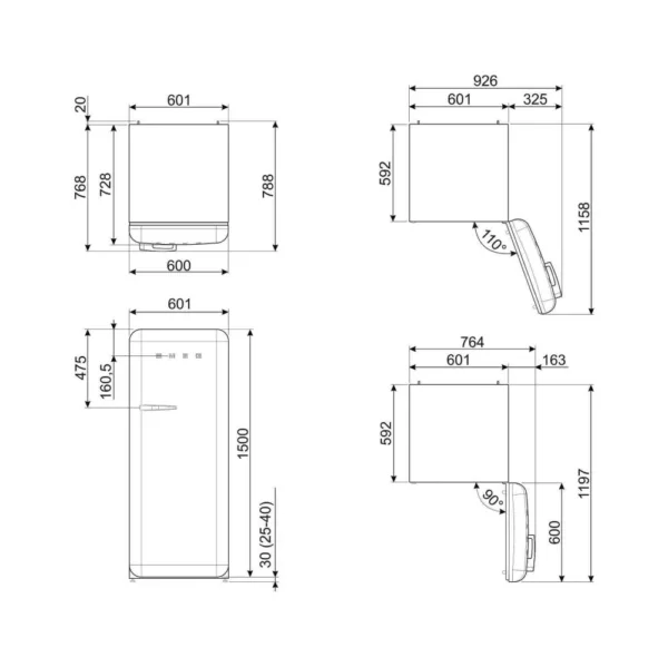 Smeg FAB28RDTP5 50'S Style Freestanding refrigerator with freezer 60 cm h 150 - lt. 270 - matt taupe - Image 2