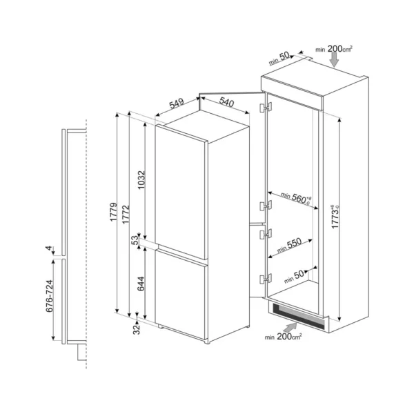 Smeg C41721F Built-in refrigerator with freezer cm. 54 hours. 178 - according to 268 - Image 3