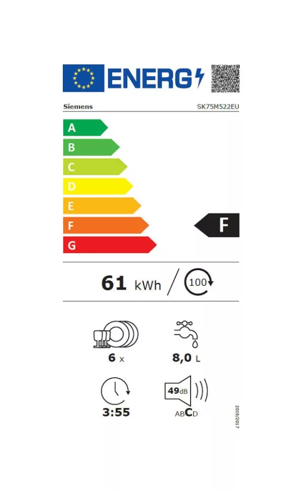 Siemens SK75M522EU Iq500 Partially integrated dishwasher 60 cm h 45 - 6 covered - stainless steel - Image 7