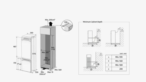 Samsung BRB26703CWW built-in refrigerator with freezer compartment cm. 54 hours. 178 - according to 264 - Image 2