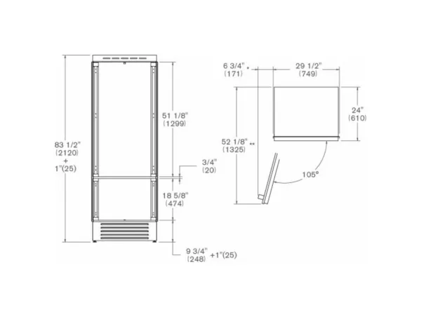 Bertazzoni REF755BBLPTT Professional built-in refrigerator with freezer compartment cm. 75 h 130 - lt. 440 (handles not included) - Image 5