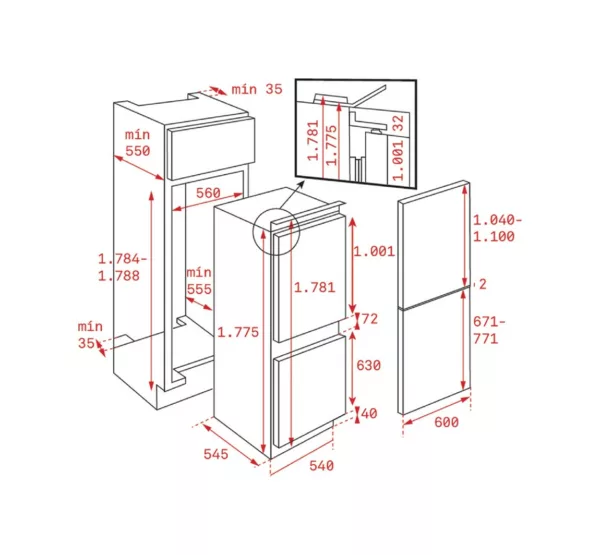Teka RBF 73340 FI built-in refrigerator with freezer compartment cm. 54 hours. 178 - according to 271 - Image 2